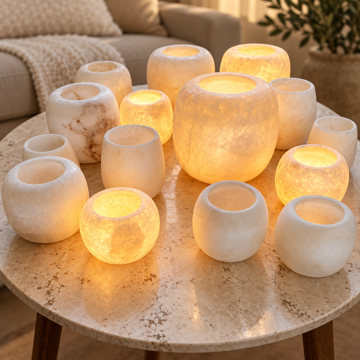 Alabaster Waxinelicht-houder Druppel Wit
