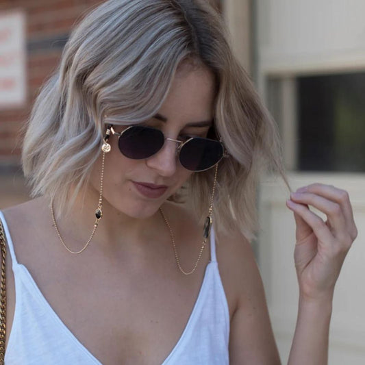 Brillenkoord Goud met Zwarte Stenen