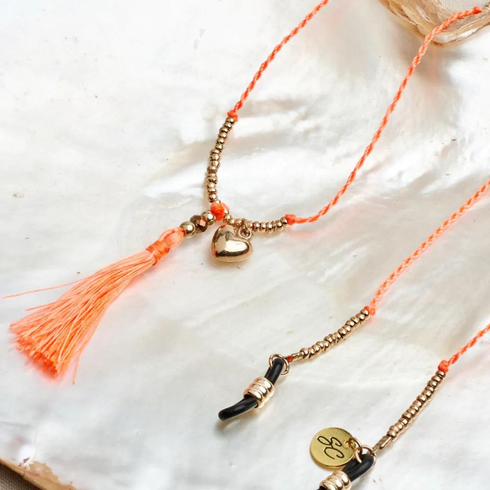Bohemian Inspired Koraal Brillenkoord Goud