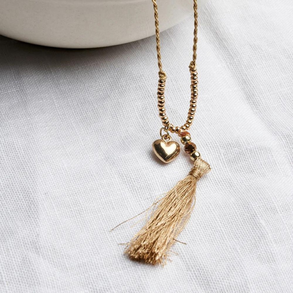 Bohemian Inspired Beige Brillenkoord Goud