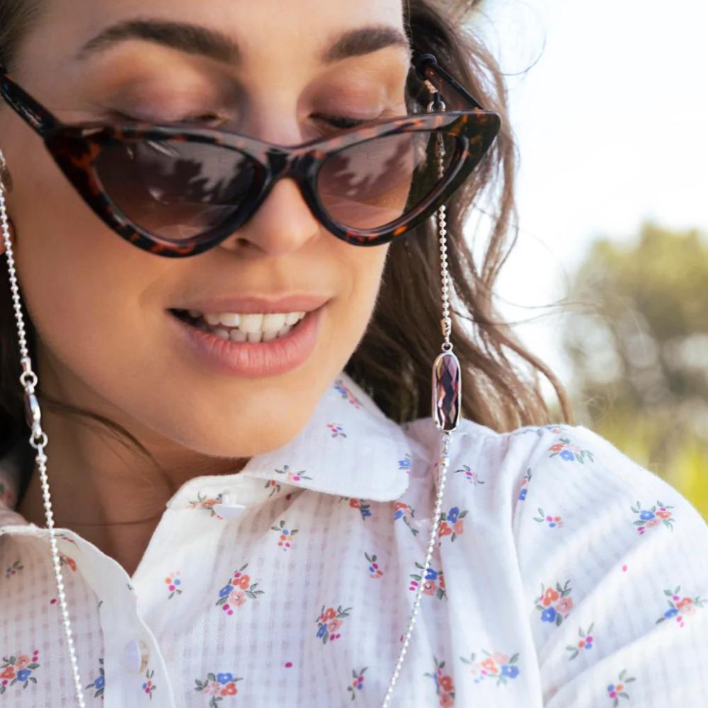 Brillenkoord Zilver met Paarse Stenen