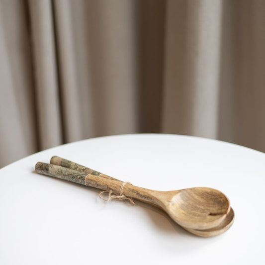 Houten Sla Bestek met Ginko Flowers