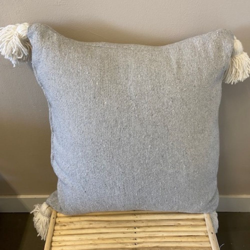 Marokkaans Vierkant Kussen met Pompoms Zand 50x50 cm