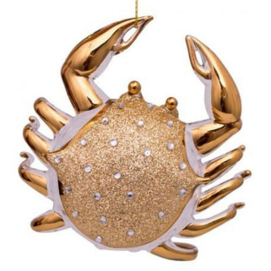 Kersthanger gouden glazen krab met diamantjes