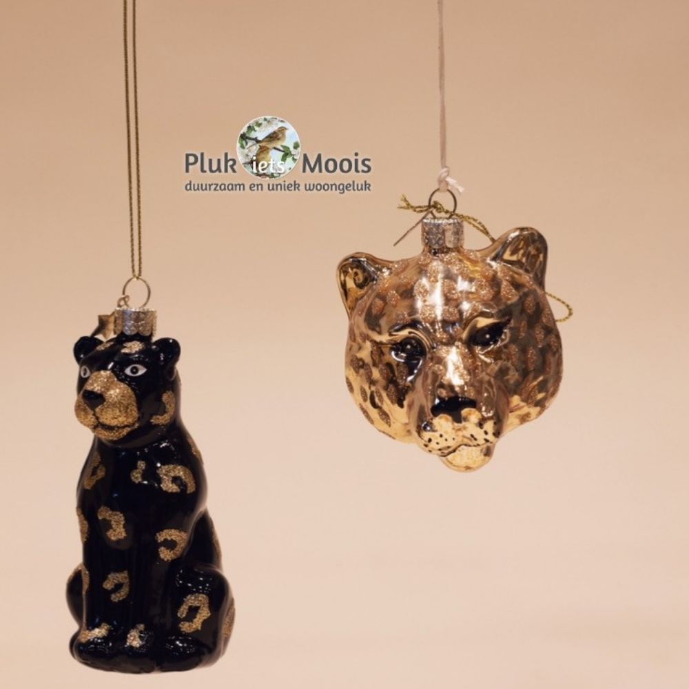 Glazen Zwarte Panter met Luipaard Print van Vondels