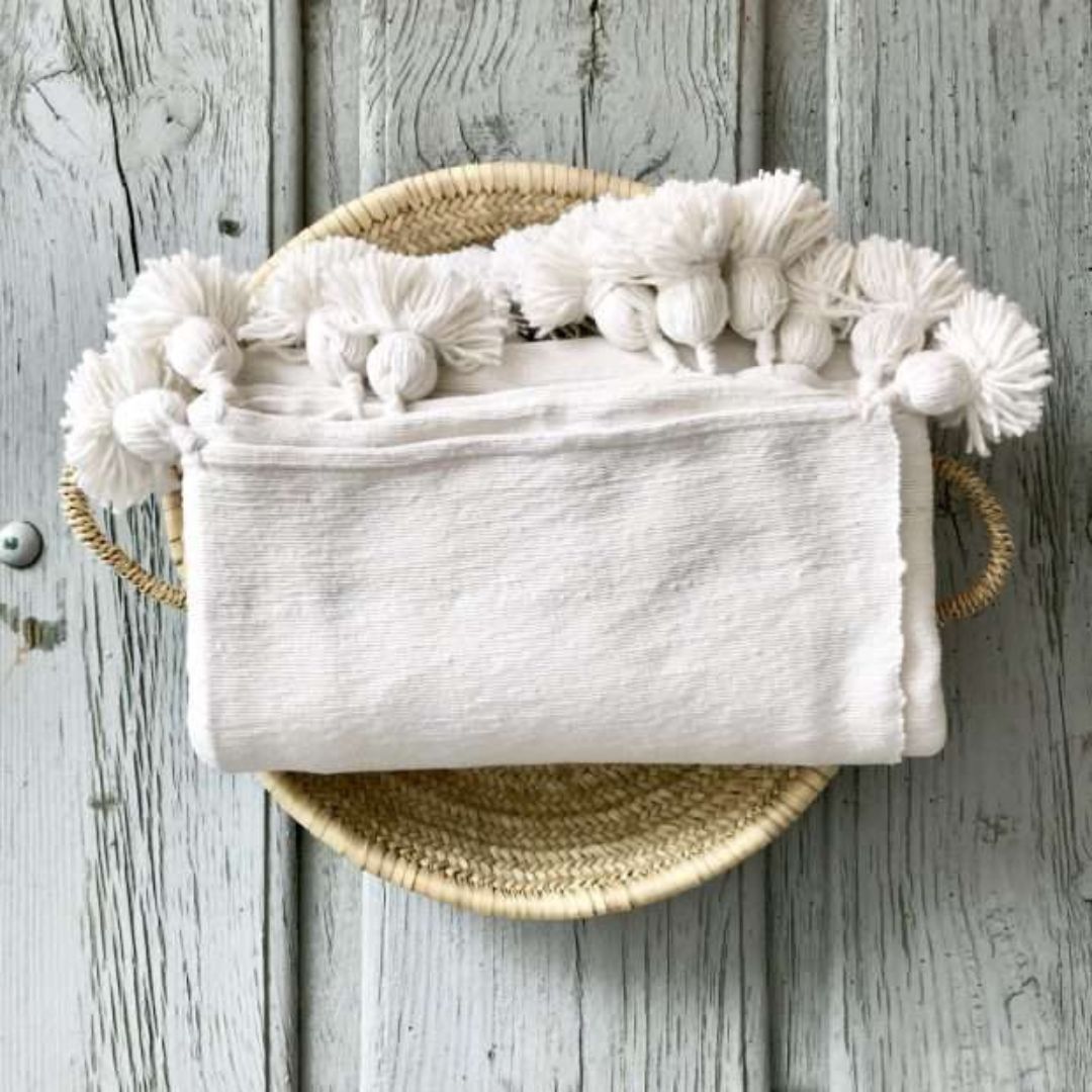 Marokkaanse Pompom Plaid Ecru 140 x 180 cm