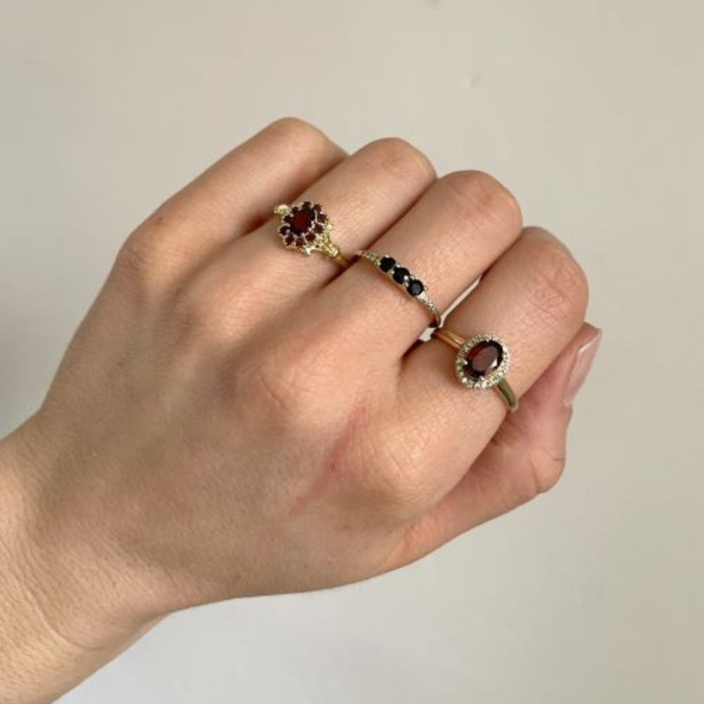 Ring Edelsteen Garnet Flower Gold