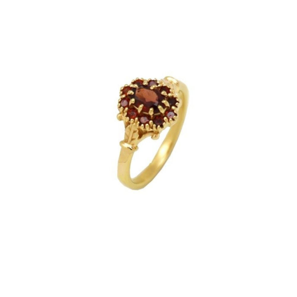 Ring Vintage Garnet Flower Gold