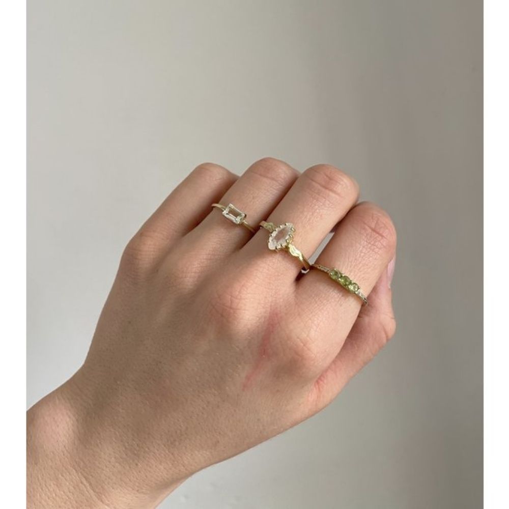 Ring Edelsteen Green Amethist Baguette Gold