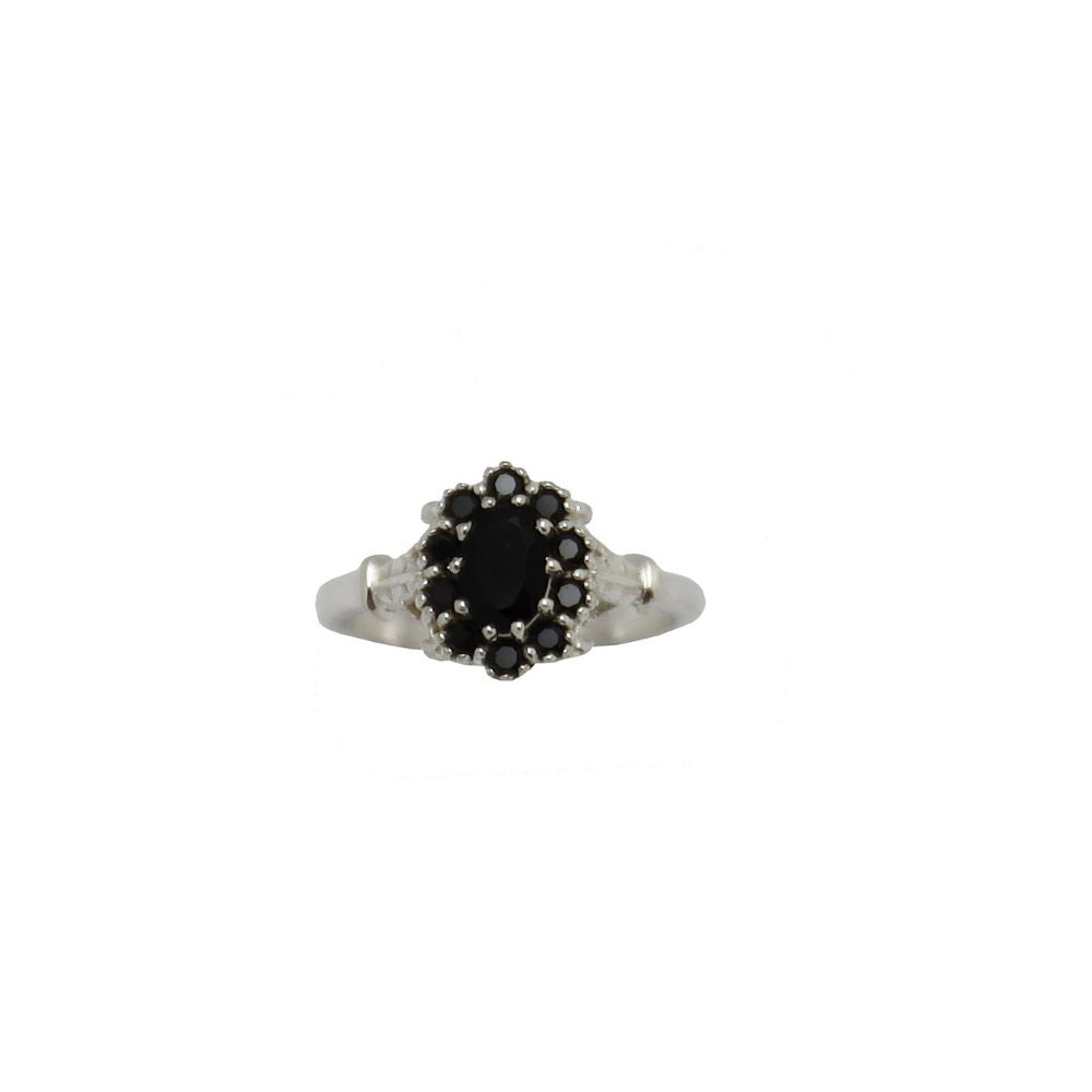 Ring Edelsteen Vintage Onyx Flower Silver
