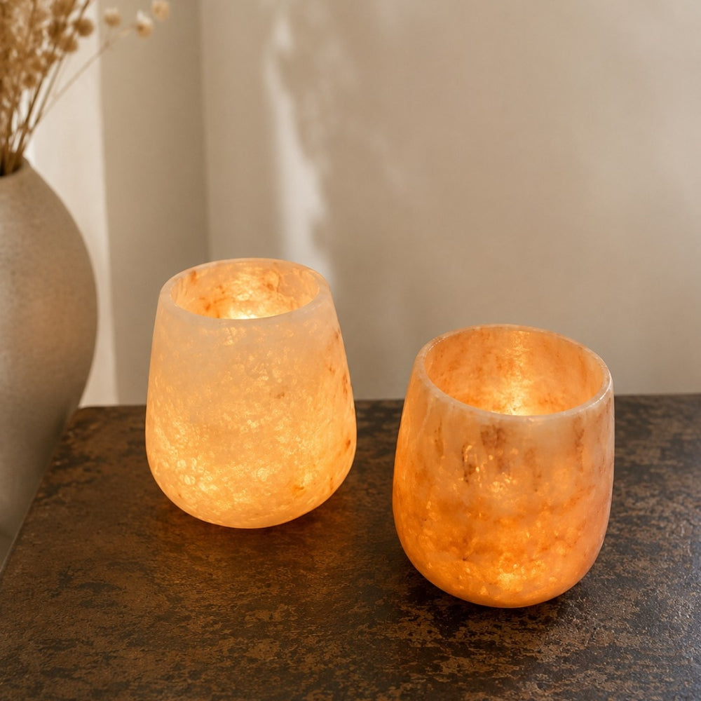 Alabaster waxinelichthouder druppel lichtbruin brandend