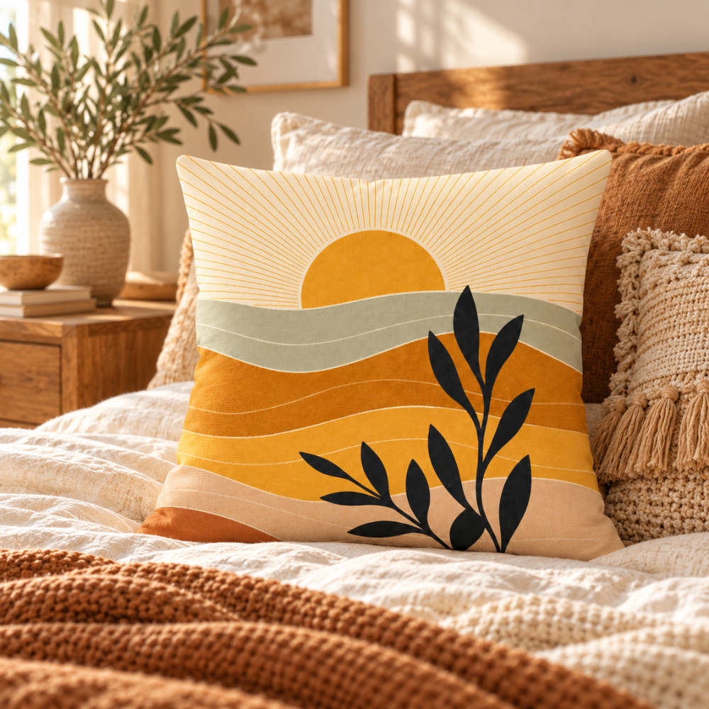 Boho Sierkussen met print ondergaande zon - vierkant