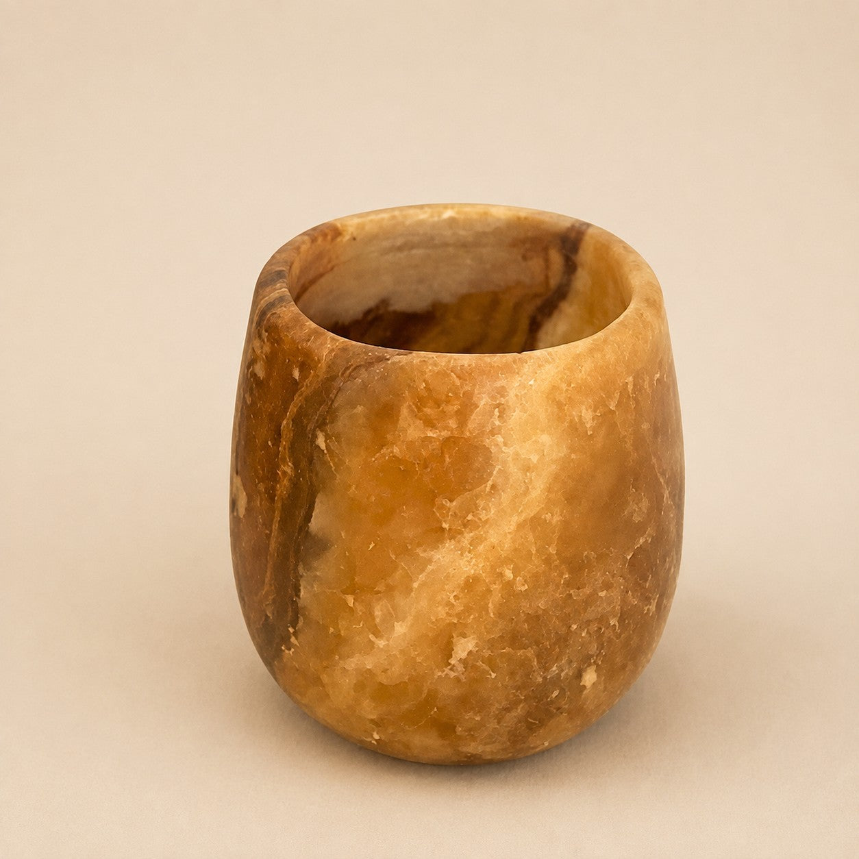 Bruine alabaster waxinelichthouder druppel uit Egypte