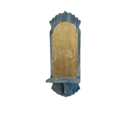 Handgemaakt altaartje blauw met bladgoud voor aan de muur