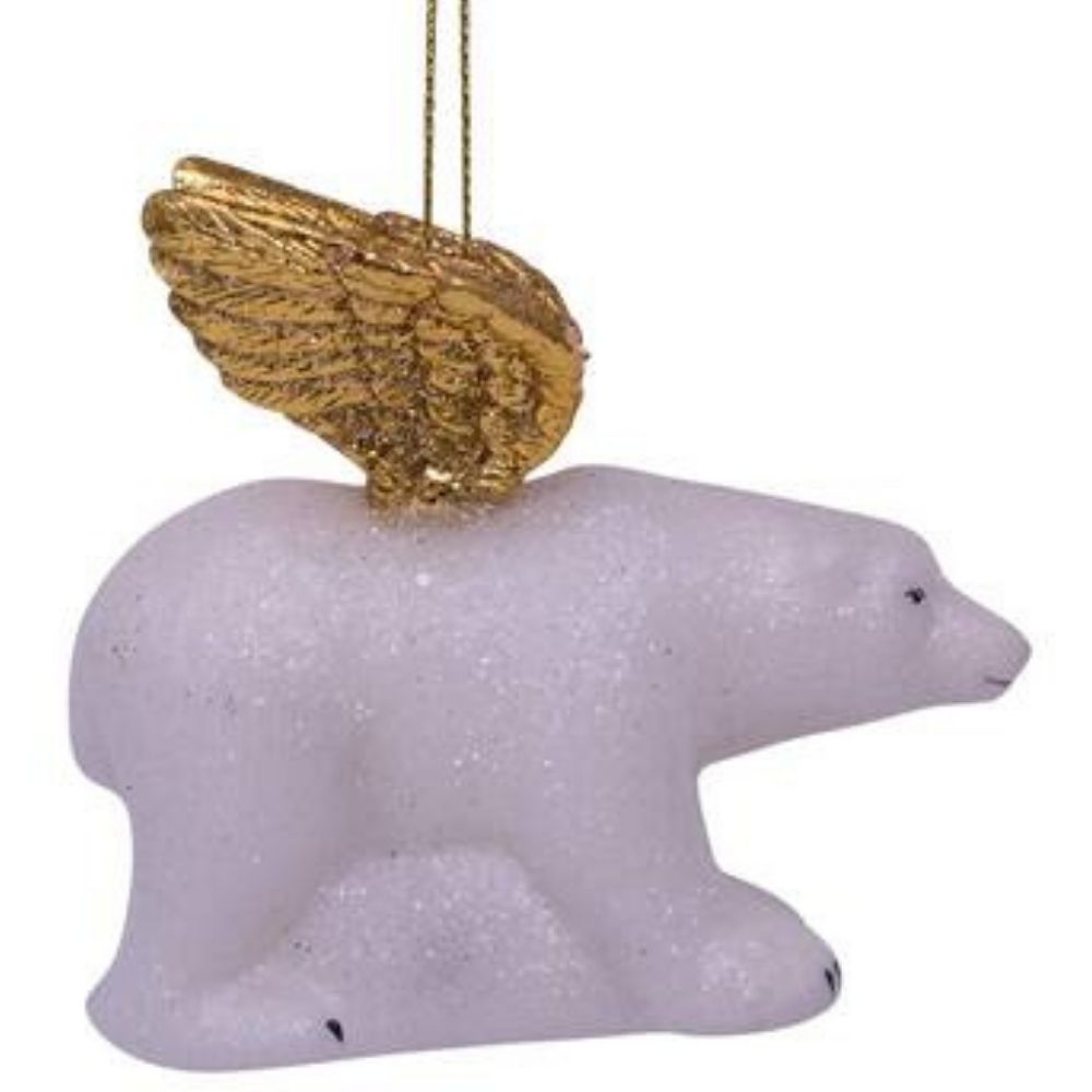 Glazen Kerstdecoratie Vondels Witte IJsbeer met Gouden Vleugels