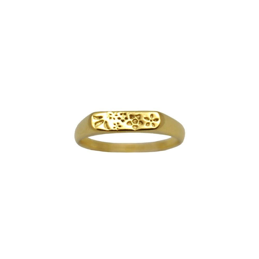 Vintage Flower Signet ring in het goud. Het materiaal is gemaakt van 14K gold op basis van brass.