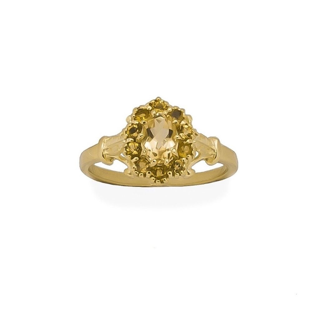 Vintage Citrine Flower Ring Gold. Citrien is een zonnige edelsteen en trekt geluk en voorspoed aan.