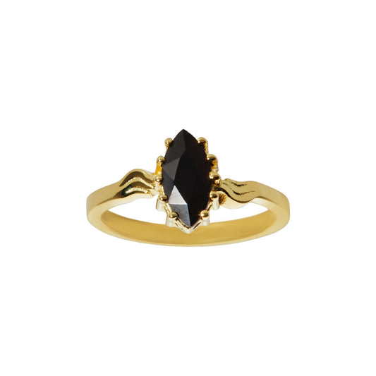 Vintage Black Onyx Marquise ring. Onyx is een edelsteen die je helpt in stressvolle situaties